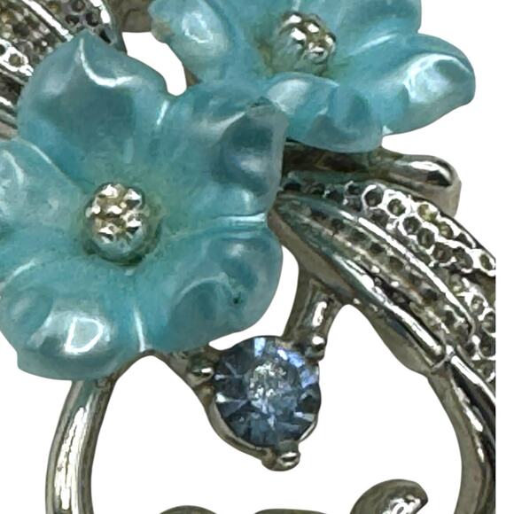 VTG Signed Star Blue Thermoset Floral & Blue Rhinestone Silver Tone Bracelet - Picture 7 of 9